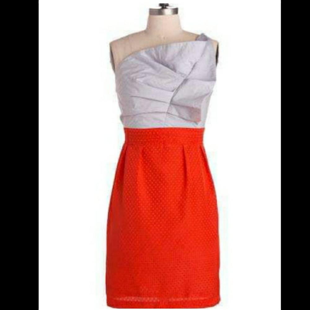 Esley One Shoulder Gray Orange Ruffle Dress Medium